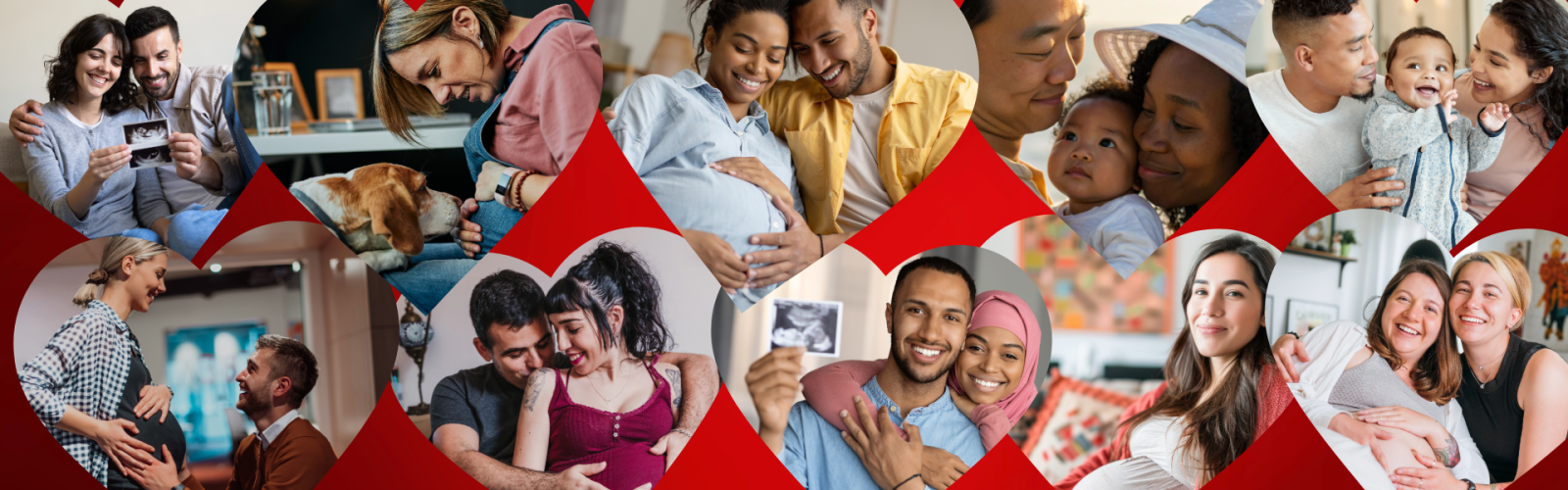 Image of pregnant people and families in heart cutouts